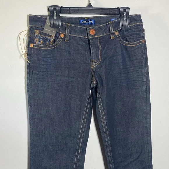 MEK Avalon Cigarette Jeans NWT Women's 29 Dark Blue Denim Embroidered Low Rise - Picture 3 of 17